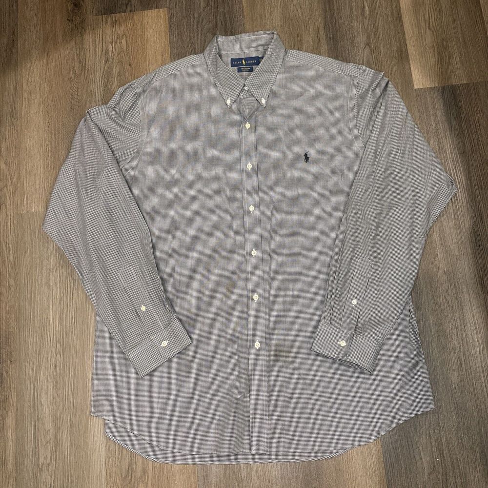 Polo Ralph Lauren Shirt Men's XXL Black White Check Classic Long Sleeve Pony